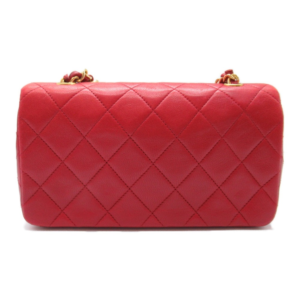 Chanel Matelasse Chain Bag Lambskin Shoulder Red Mini
